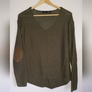 RDI Metallic Green Pullover V Neck Sweater Size Small Cottagecore Grunge 90s